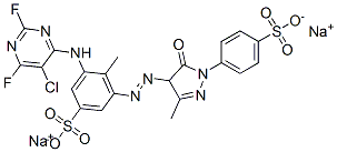 3-[(5-Chloro-2,6-difluoro-4-pyrimidinyl)amino]-5-[[[4,5-dihydro-3-methyl-5-oxo-1-(4-sulfophenyl)-1H-pyrazol]-4-yl]azo]-4-methylbenzenesulfonic acid disodium salt 结构式