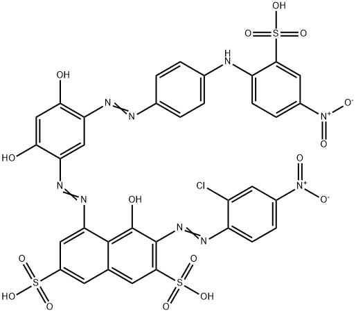 3-[(2-Chloro-4-nitrophenyl)azo]-5-[[2,4-dihydroxy-5-[[4-[(4-nitro-2-sulfophenyl)amino]phenyl]azo]phenyl]azo]-4-hydroxy-2,7-naphthalenedisulfonic acid 结构式