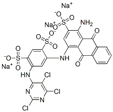 trisodium 4-[(4-amino-9,10-dihydro-9,10-dioxo-3-sulphonato-1-anthryl)amino]-6-[(2,5,6-trichloropyrimidin-4-yl)amino]benzene-1,3-disulphonate 结构式