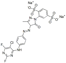 2-[4-[[4-[(5-氯-2,6-二氟-4-嘧啶基)氨基]苯基]偶氮]-4,5-二氢-3-甲基-5-氧代-1H-吡唑-1-基]-1,4-苯二磺酸二钠盐 结构式