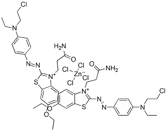 bis[3-(3-amino-3-oxopropyl)-2-[[4-[(2-chloroethyl)ethylamino]phenyl]azo]-6-ethoxybenzothiazolium] tetrachlorozincate 结构式