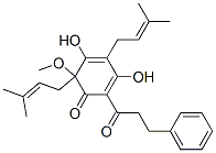 3,5-Dihydroxy-2-methoxy-2,4-bis(3-methyl-2-butenyl)-6-(3-phenyl-1-oxopropyl)-3,5-cyclohexadien-1-one 结构式
