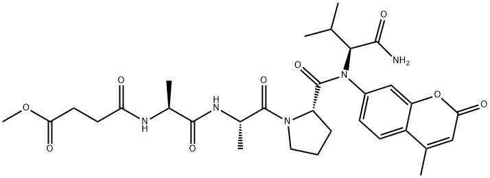 N-甲氧琥珀酰基-丙氨酰-丙氨酰-脯氨酰-缬氨酸-7-氨基-4-甲基香豆素 结构式
