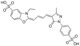 2-[4-[1,5-二氢-3-甲基-5-氧代-1-(4-磺苯基)-4H-吡唑-4-亚基]-2-亚丁烯基]-3-乙基-2,3-二氢化-5-苯并恶唑磺酸 结构式