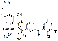 disodium 6-amino-3-[[4-[(5-chloro-2,6-difluoropyrimidin-4-yl)amino]-2-sulphonatophenyl]azo]-4-hydroxynaphthalene-2-sulphonate 结构式