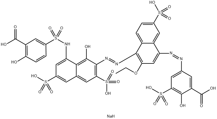 5-[[4-[[8-[[(3-Carboxy-4-hydroxyphenyl)sulfonyl]amino]-1-hydroxy-3,6-disulfo-2-naphthalenyl]azo]-3-ethoxy-7-sulfo-1-naphthalenyl]azo]-2-hydroxy-3-sulfobenzoic acid hexasodium salt 结构式