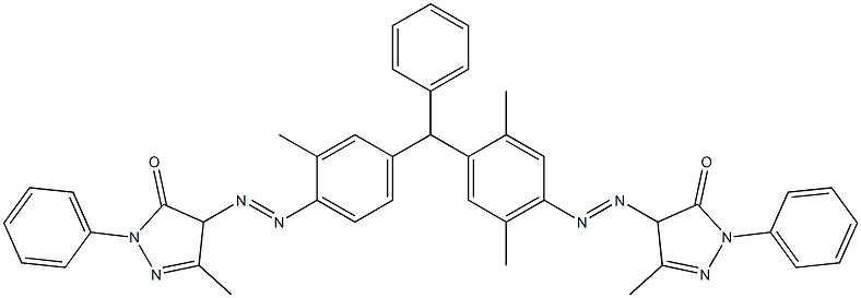 4-[[4-[[4-[[(4,5-Dihydro-3-methyl-5-oxo-1-phenyl-1H-pyrazol)-4-yl]azo]-2,5-dimethylphenyl]phenylmethyl]-2-methylphenyl]azo]-2,4-dihydro-5-methyl-2-phenyl-3H-pyrazol-3-one 结构式