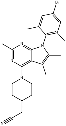 2-(1-(7-(4-溴-2,6-二甲基苯基)-2,5,6-三甲基-7H-吡咯并[2,3-D]嘧啶-4-基)哌啶-4-基)乙腈 结构式