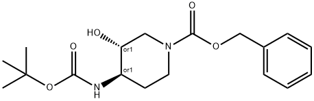 trans-4-[(tert-butoxycarbonyl)amino]-3-hydroxypiperidine-1-carboxylate 结构式