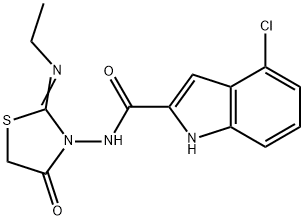 1H-Indole-2-carboxamide, 4-chloro-N-(2-(ethylimino)-4-oxo-3-thiazolidi nyl)- 结构式