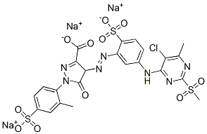 4-[[5-[[5-chloro-6-methyl-2-(methylsulphonyl)-4-pyrimidinyl]amino]-2-sulphophenyl]azo]-4,5-dihydro-1-(2-methyl-4-sulphophenyl)-5-oxo-1H-pyrazole-3-carboxylic acid, sodium salt 结构式