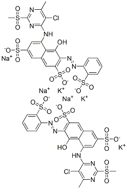 5-[[5-chloro-6-methyl-2-(methylsulphonyl)-4-pyrimidinyl]amino]-4-hydroxy-3-[(2-sulphophenyl)azo]naphthalene-2,7-disulphonic acid, potassium sodium salt 结构式