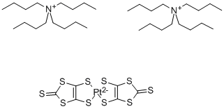 双(四正丁基铵)合双(1,3-二硫杂环戊烯-2-硫酮-4,5-二硫醇)铂(II) 结构式