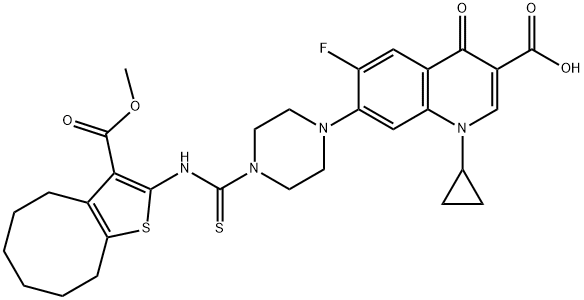 1-环丙基-6-氟-7-[4-[[[4,5,6,7,8,9-六氢-3-(甲氧羰基)环辛烷并[B]噻吩-2-基]氨基]硫酮基甲基]-1-哌嗪基]-1,4-二氢-4-氧代-3-喹啉甲酸 结构式