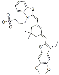 2-[[5,5-Dimethyl-3-[[3-(3-sulfonatopropyl)benzothiazol-2(3H)-ylidene]methyl]-2-cyclohexen-1-ylidene]methyl]-3-ethyl-5,6-dimethoxybenzothiazol-3-ium 结构式