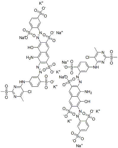 4-amino-3-[[5-[[5-chloro-6-methyl-2-(methylsulphonyl)-4-pyrimidinyl]amino]-2-sulphophenyl]azo]-6-[(2,5-disulphophenyl)azo]-5-hydroxynaphthalene-2,7-disulphonic acid, potassium sodium salt 结构式