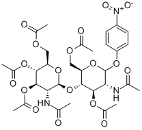 4-硝基苯基 2-(乙酰氨基)-2-脱氧-4-O-[3,4,6-三-O-乙酰基-2-(乙酰氨基)-2-脱氧-BETA-D-吡喃葡萄糖基]-BETA-D-吡喃葡萄糖苷 3,6-二乙酸酯 结构式