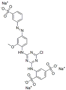 trisodium 2-[[4-chloro-6-[[2-methoxy-4-[(3-sulphonatophenyl)azo]phenyl]amino]-1,3,5-triazin-2-yl]amino]benzene-1,4-disulphonate 结构式