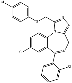 4H-(1,2,4)Triazolo(4,3-a)(1,4)benzodiazepine, 8-chloro-6-(2-chlorophen yl)-1-(((4-chlorophenyl)thio)methyl)- 结构式