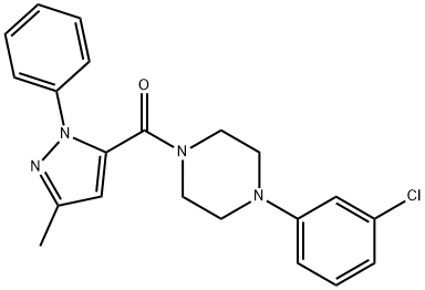 [4-(3-氯苯基)哌嗪-1-基](5-甲基-2-苯基-2H-吡唑-3-基)甲酮 结构式