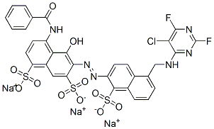 1,7-Naphthalenedisulfonic acid, 4-(benzoylamino)-6-[[5-[[ (5-chloro-2,6-difluoro-4-pyrimidinyl)amino]methyl ]-1-sulfo-2-naphthalenyl]azo]-5-hydroxy-, trisodium salt 结构式