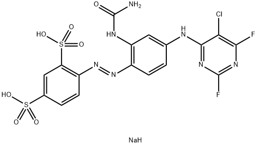 1,3-Benzenedisulfonic acid, 4-[[2-[(aminocarbonyl)amino] -4-[(5-chloro-2,6-difluoro-4-pyrimidinyl)amino ]phenyl]azo]-, disodium salt 结构式