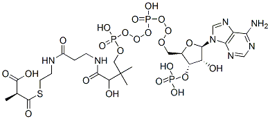 (2S)-2-[2-[3-[[4-[[[(2R,3S,4R,5R)-5-(6-aminopurin-9-yl)-4-hydroxy-3-phosphonooxy-oxolan-2-yl]methoxy-hydroxy-phosphoryl]oxy-hydroxy-phosphoryl]oxy-2-hydroxy-3,3-dimethyl-butanoyl]amino]propanoylamino]ethylsulfanylcarbonyl]propanoic acid 结构式