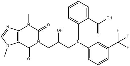 Benzoic  acid,  2-[[2-hydroxy-3-(2,3,6,7-tetrahydro-3,7-dimethyl-2,6-dioxo-1H-purin-1-yl)propyl][3-(trifluoromethyl)phenyl]amino]- 结构式