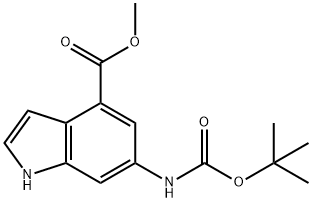 6-(叔丁氧羰基氨基)-1H-吲哚-4-羧酸甲酯 结构式