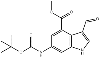 6-((叔丁氧基羰基)氨基)-3-甲酰基-1H-吲哚-4-羧酸甲酯 结构式