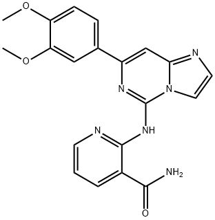 2-[[7-(3,4-二甲氧基苯基)咪唑并[1,2-C]嘧啶-5-基]氨基]-3-吡啶甲酰胺 结构式