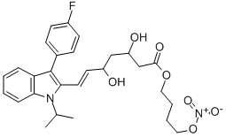 7-[3-(4-FLUOROPHENYL)-1-(1-METHYLETHYL)-1H-INDOL-2-YL]-3,5-DIHYDROXY-4-(NITROOXY)BUTYL ESTER, 6-HEPTENOIC ACID 结构式