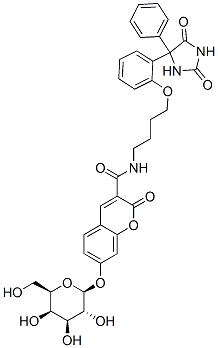 N-[4-[2-(2,5-dioxo-4-phenylimidazolidin-4-yl)phenoxy]butyl]-7-(beta-D-galactopyranosyloxy)-2-oxo-2H-1-benzopyran-3-carboxamide  结构式