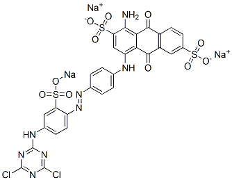 trisodium 1-amino-4-[[4-[[4-[(4,6-dichloro-1,3,5-triazin-2-yl)amino]-2-sulphonatophenyl]azo]phenyl]amino-9,10-dihydro-9,10-dioxoanthracenedisulphonate 结构式