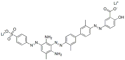 2-Hydroxy-5-[4'-[2,6-diamino-3-methyl-5-(p-sulfophenylazo)phenylazo]-3,3'-dimethyl-4-biphenylylazo]benzoic acid dilithium salt 结构式