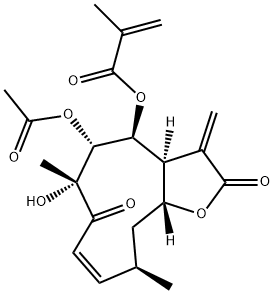 (3aS,4S,5R,6R,8Z,10R,11aR)-5-Acetoxy-2,3,3a,4,5,6,7,10,11,11a-decahydro-6-hydroxy-6,10-dimethyl-4-(2-methylacryloyloxy)-3-methylenecyclodeca[b]furan-2,7-dione 结构式