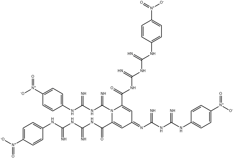 1,4-Dihydro-N,N',1-tris[3-[imino(p-nitrophenyl)methyl]guanidino]-4-[[3-[imino(p-nitrophenyl)methyl]guanidino]imino]-2,6-pyridinedicarboxamide 结构式