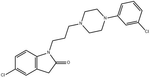 5-chloro-1-{3-[4-(3-chlorophenyl)-1-piperazinyl]
propyl}indolin-2-one 结构式