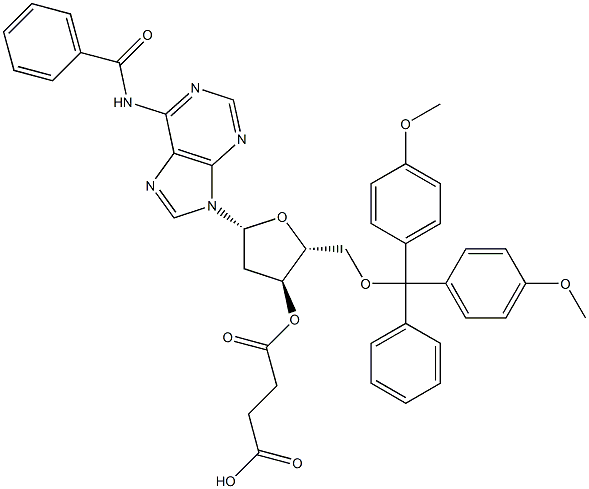 5'-O-(4,4'-DIMETHOXYTRITYL)-N6-BENZOYL-2'-DEOXYADENOSINE-3'-O-SUCCINIC ACID 结构式