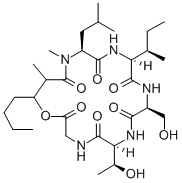 Glycine, N-(N-(N-(N-(N-(3-hydroxy-2-methyl-1-oxoheptyl)-N-methyl-L-leu cyl)-L-alloisoleucyl)-L-seryl)-L-allothreonyl)-, rho-lactone 结构式