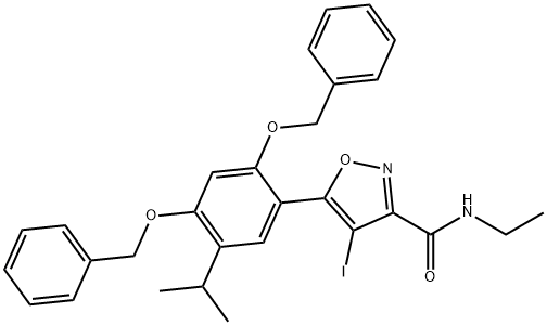 5-(2,4-双(苄氧基)-5-异丙基苯基)-N-乙基-4-碘异恶唑-3-甲酰胺 结构式