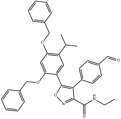 4-(4-甲酰基苯基)-5-[2,4-双(苄氧基)-5-异丙基苯基]-N-乙基异噁唑-3-甲酰胺 结构式