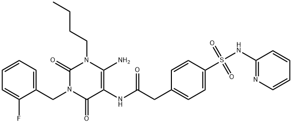 Benzeneacetamide,  N-[6-amino-1-butyl-3-[(2-fluorophenyl)methyl]-1,2,3,4-tetrahydro-2,4-dioxo-5-pyrimidinyl]-4-[(2-pyridinylamino)sulfonyl]- 结构式