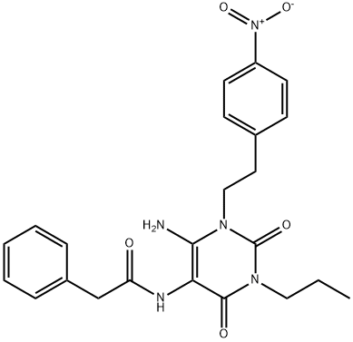 Benzeneacetamide,  N-[6-amino-1,2,3,4-tetrahydro-1-[2-(4-nitrophenyl)ethyl]-2,4-dioxo-3-propyl-5-pyrimidinyl]- 结构式