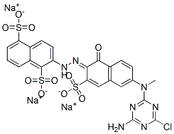 trisodium 2-[(2E)-2-[6-[(4-amino-6-chloro-1,3,5-triazin-2-yl)-methyl-a mino]-1-oxo-3-sulfonato-naphthalen-2-ylidene]hydrazinyl]naphthalene-1, 5-disulfonate 结构式