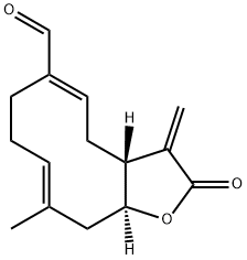 (3aR,5E,9E,11aS)-2,3,3a,4,7,8,11,11a-Octahydro-10-methyl-3-methylene-2-oxocyclodeca[b]furan-6-carbaldehyde 结构式