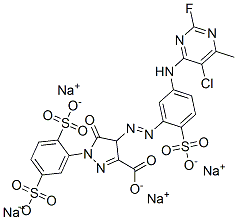 1H-Pyrazole-3-carboxylic acid, 4-[[5-[(5-chloro-2-fluoro- 6-methyl-4-pyrimidinyl)amino]-2-sulfophenyl]azo] -1-(2,5-disulfophenyl)-4,5-dihydro-5-oxo-, tetrasodium salt 结构式