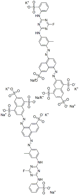 7-[[4-[[4-[[4-氟-6-[(2-磺苯基)氨基]-1,3,5-三嗪-2-基]氨基]-2-甲基苯基]偶氮]-7-磺基-1-萘基]偶氮]-1,3,5-萘三磺酸钾钠盐 结构式