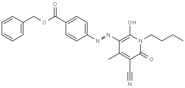 4-[(1-丁基-5-氰基-1,6-二氢-2-羟基-4-甲基-6-氧代吡啶-3-基)偶氮]苯甲酸苄酯 结构式