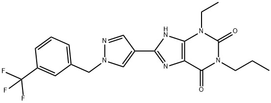 3-乙基-1-丙基-8-(1-(3-(三氟甲基)苄基)-1H-吡唑-4-基)-1H-嘌呤-2,6(3H,8H)-二酮 结构式